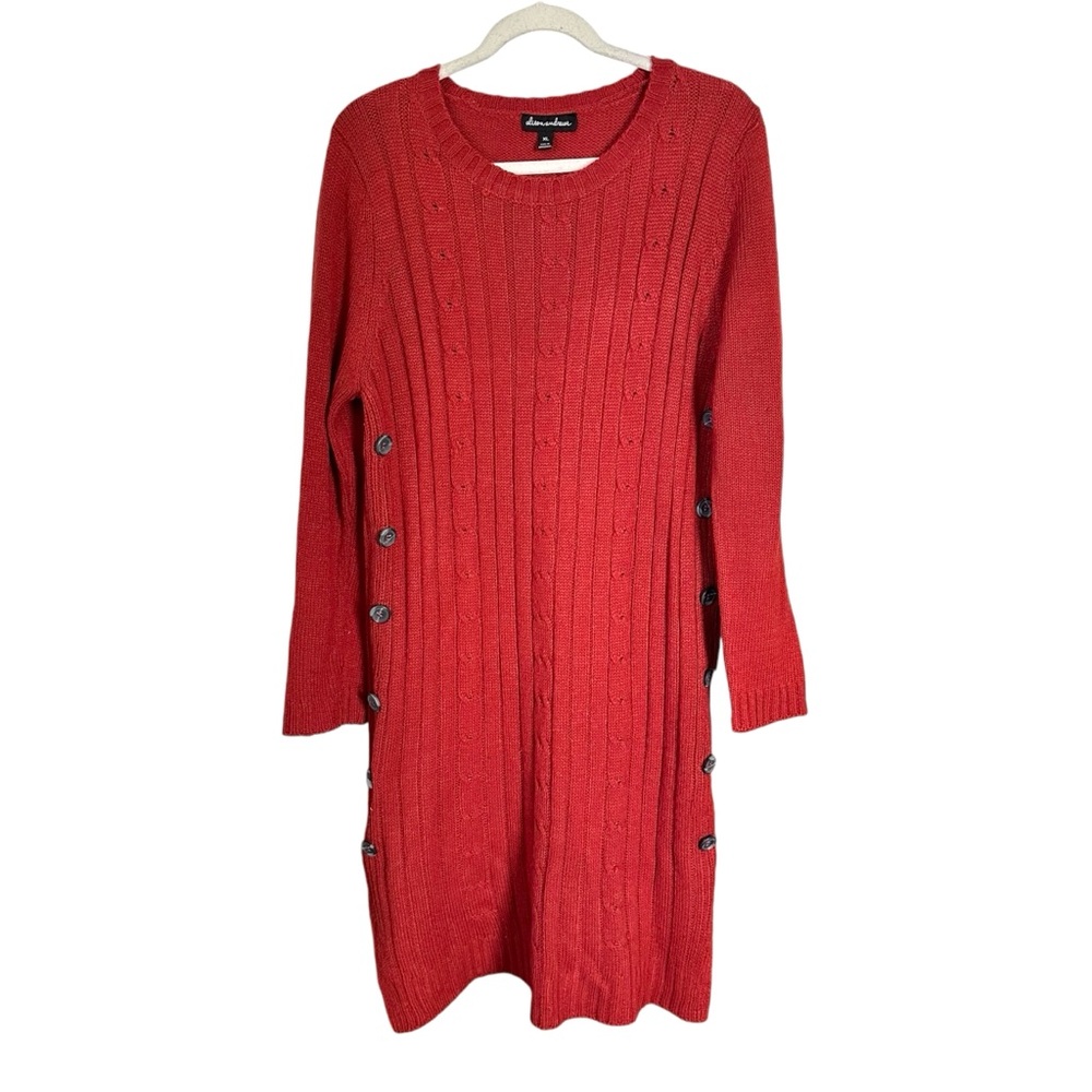 Alison Andrews Womens Sz XL Orange Knit Sweater Dress Button Accents Pullover